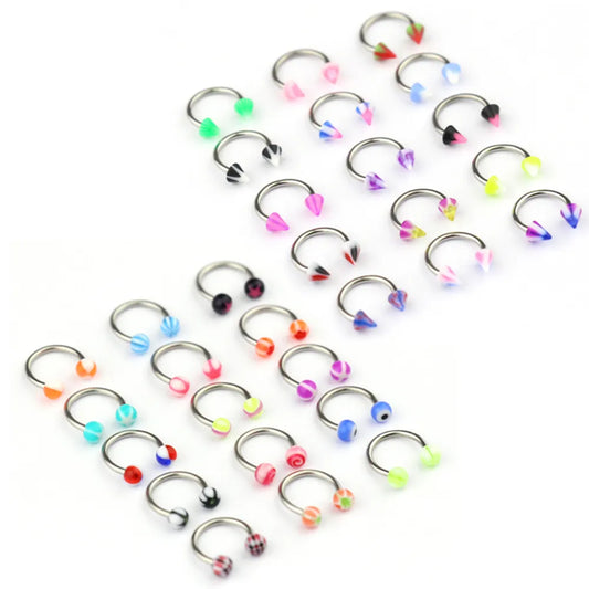 10pcs/Set Colorful Acrylic Nose Rings Ear Piercing Circular Barbell Horseshoe Ring Lip Labret Eyebrow Ear Piercings Body Jewelry