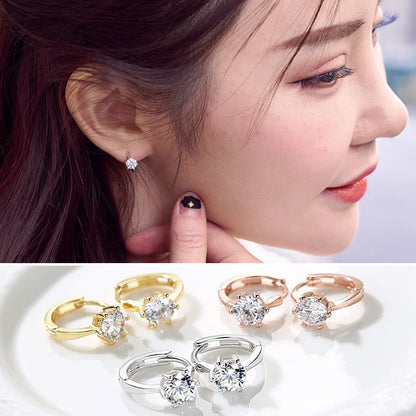 ZHOUYANG Stud Earrings for Women Classic Six Claw Clear AAA+Cubic Zirconia Rose Gold Color Fashion Jewelry for Girls KAE094