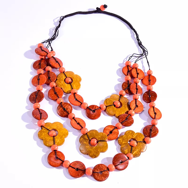 UDDEIN Bohemian Maxi Necklace for Women Party Jewelry Multi Layer Wood Tassel Pendant Statement Choker Flower Necklace Collar
