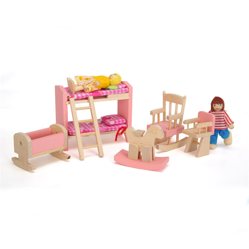 Wooden Dollhouse Furniture Miniature Toy for Dolls Kids Children House Play Toy Mini Furniture Sets Doll Toys Boys Girls