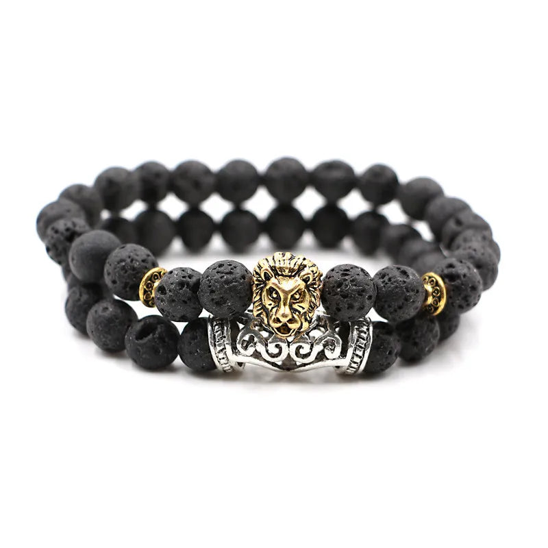 DUOVEI 2 Pcs/Set Natural Stone Beads Men's Dragon Bracelet Set Lava Stone Beaded Bracelets for Women Bileklik Pulseras Hombre
