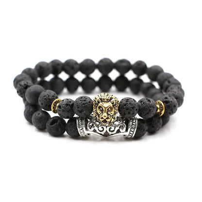 DUOVEI 2 Pcs/Set Natural Stone Beads Men's Dragon Bracelet Set Lava Stone Beaded Bracelets for Women Bileklik Pulseras Hombre