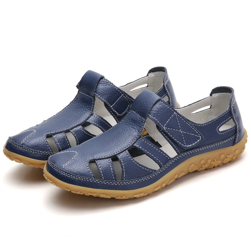 Split Leather Flat Sandals Women Fashion Summer Shoes Anti-Slip Soft Sole Ladies Gladiator Sandal Breathable Sandalias SH031502