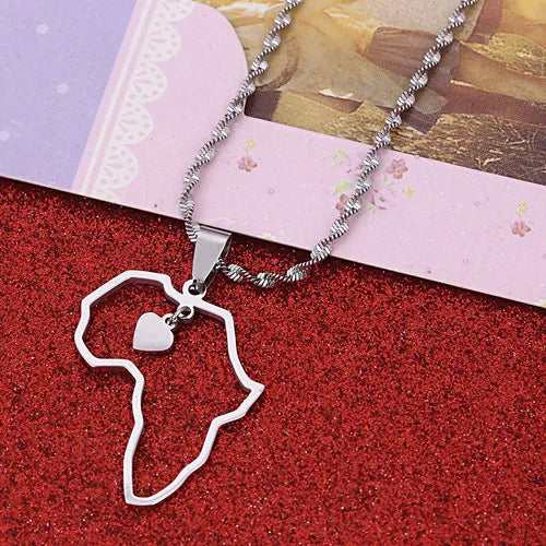 Africa Map Pendant Necklaces Heart African of Maps Jewelry Charms Gold Color Heart Map