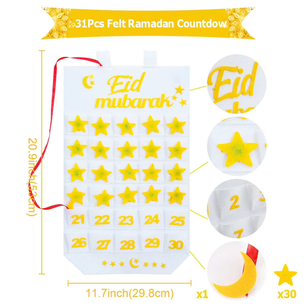 Ramadan Countdown Felt Calendar Eid Mubarak Decorations for Home Islamic Muslim Party Decor Ramadan Kareem Eid Al Adha Kid