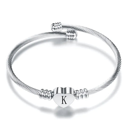 Heart Charm Bangle With Initial Alphabet Letter Engrave High Quality Women Jewelry Cuff Bangles Party