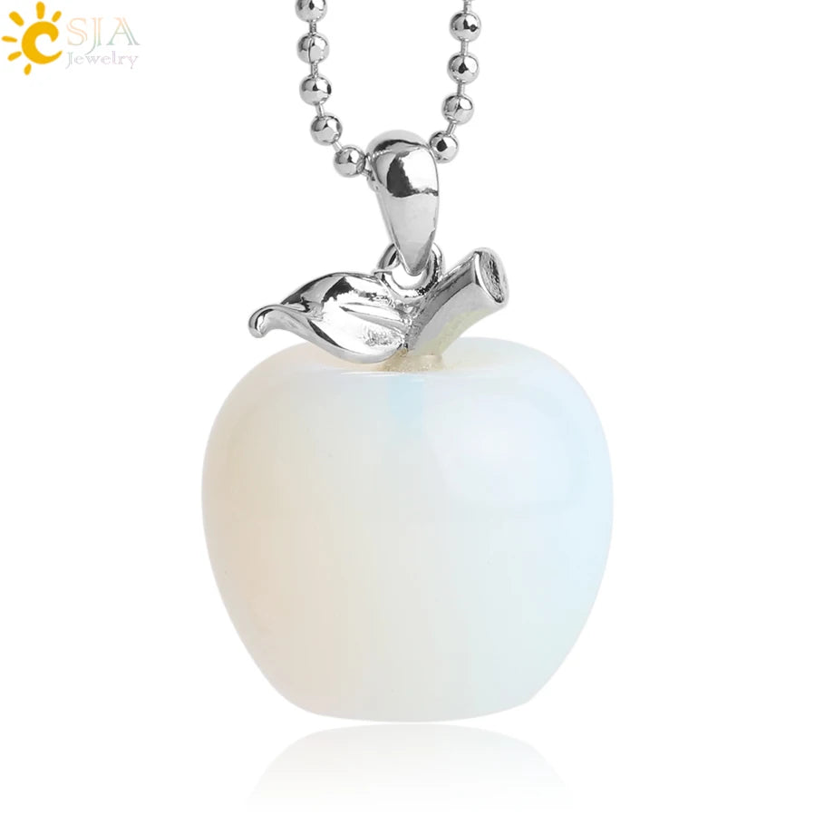 CSJA Apple Natural Stone Pendant Crystal Amethysts Pendants Rose Pink Quartz Necklaces Jewelry for Female Women Chrismtas G046
