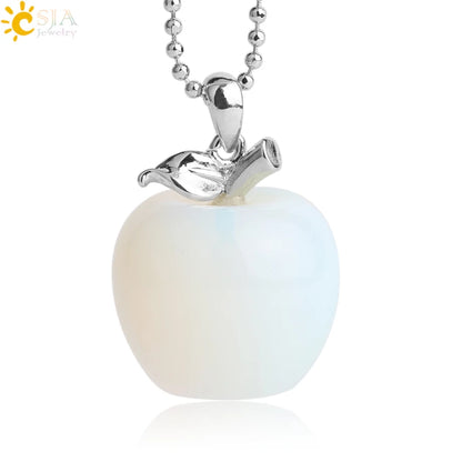 CSJA Apple Natural Stone Pendant Crystal Amethysts Pendants Rose Pink Quartz Necklaces Jewelry for Female Women Chrismtas G046