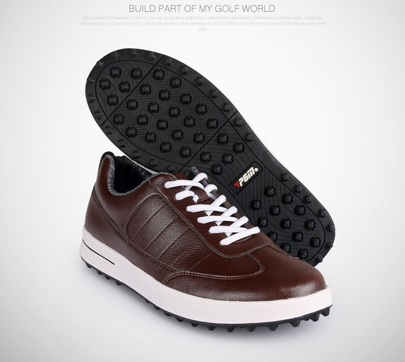 PGM Men's Golf Shoes Leather Waterproof Shoes Anti-Slip Spikes Sports Golf Sneaker Ventilation Slot Design