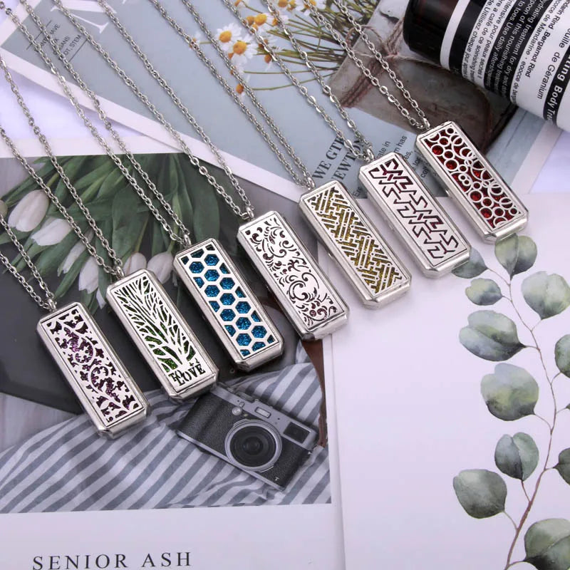 Square Stainless Steel Magnetic Aromatherapy Diffuser Necklace Jewelry Perfume Locket Pendant Essential Oil Locket Necklace