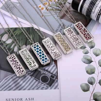 Square Stainless Steel Magnetic Aromatherapy Diffuser Necklace Jewelry Perfume Locket Pendant Essential Oil Locket Necklace