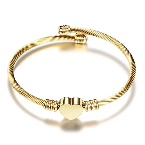 Fashion 3Colors Jewelry Women's Bijoux Bangles Stainless Steel Twisted Cable Wire Heart Charm Bracelet Bangle for Design