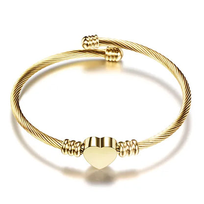 Fashion 3Colors Jewelry Women's Bijoux Bangles Stainless Steel Twisted Cable Wire Heart Charm Bracelet Bangle for Design