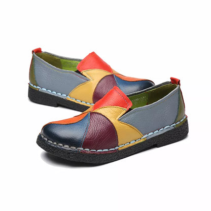 WOIZGIC Women's Ladies Female Woman Mother Shoes Flats Leather Loafers Moccasins Mixed Colorful Non Slip on Plus Size 42