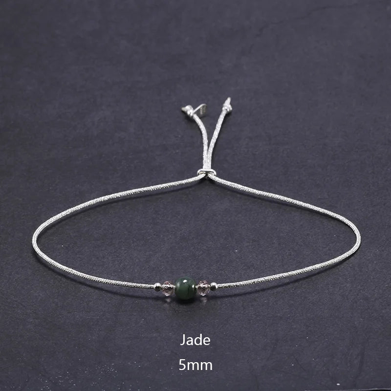 Handmade Moonstone Bracelet Thin Rope With Natural Crystal 925 Sterling Silver Beads Personalized Bracelets for Women
