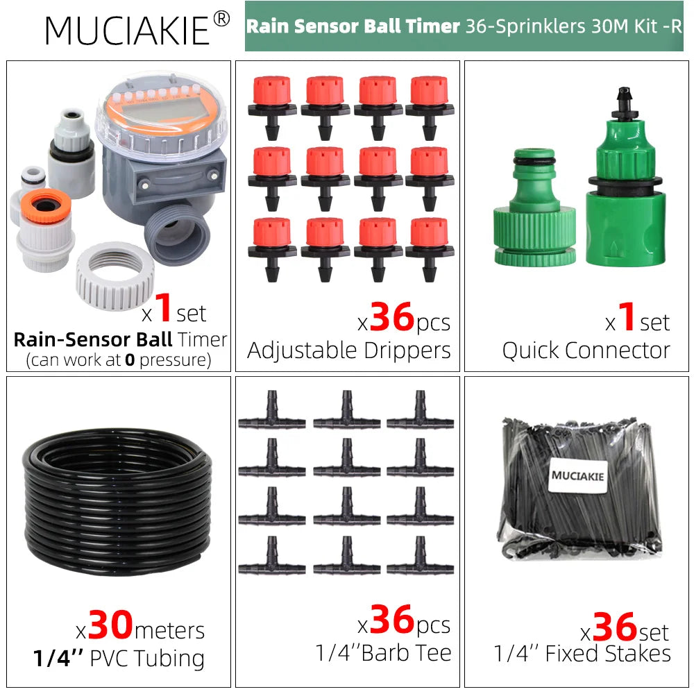 MUCIAKIE 50m-5m DIY Drip Irrigation System Automatic Watering Garden Hose Micro Drip Watering Kits With Adjustable Drippers