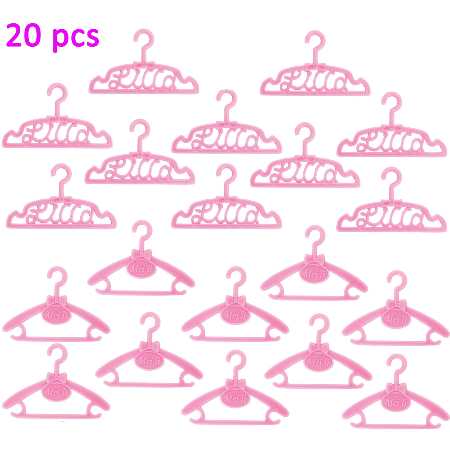 20 Pcs/Lot Cute Mini Hangers Holders Dress Clothes Wardrobe Accessories for Barbie Doll Dollhouse Furniture Pink Purple Red