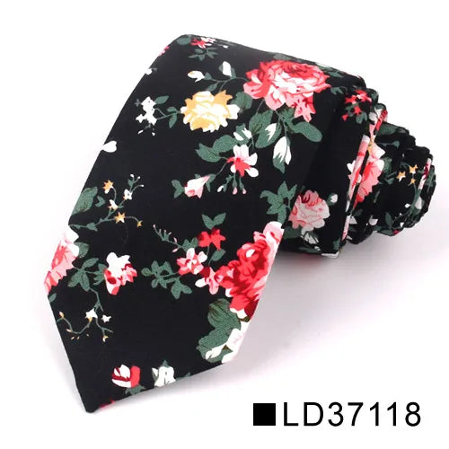New Floral Tie for Men Women Skinny Cotton Neck Tie for Wedding Casual Mens Neckties Classic Suits Flower Print Neck Ties Cravat
