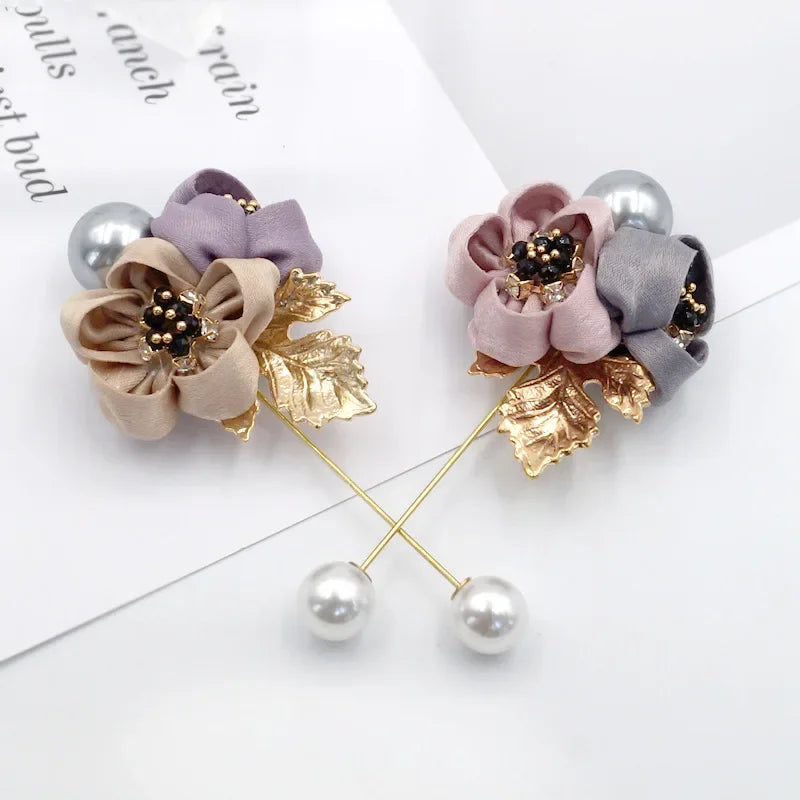 I-Remiel Ladies Cloth Art Pearl Fabric Flower Brooch Pin Cardigan Shirt Shawl Pin Professional Coat Badge Jewelry Accessories