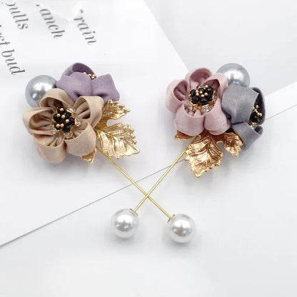 I-Remiel Ladies Cloth Art Pearl Fabric Flower Brooch Pin Cardigan Shirt Shawl Pin Professional Coat Badge Jewelry Accessories