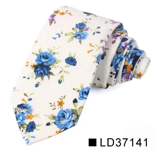 New Floral Tie for Men Women Skinny Cotton Neck Tie for Wedding Casual Mens Neckties Classic Suits Flower Print Neck Ties Cravat