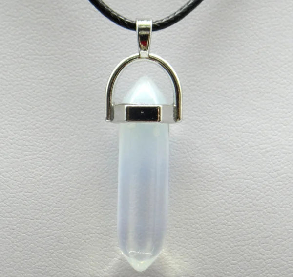1PCS Natural Stone Quartz Crystal Opal Agates Hexagonal Column Pendulum Pendant Leather Chains Necklace Fashion Charms Pendant