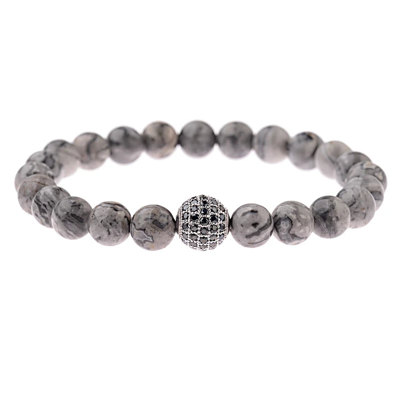 DOUVEI Round Black CZ Zircon Pave Lava Weaving Bracelet Men Beads Weaving Bracelet Homme Adjustable ABL005