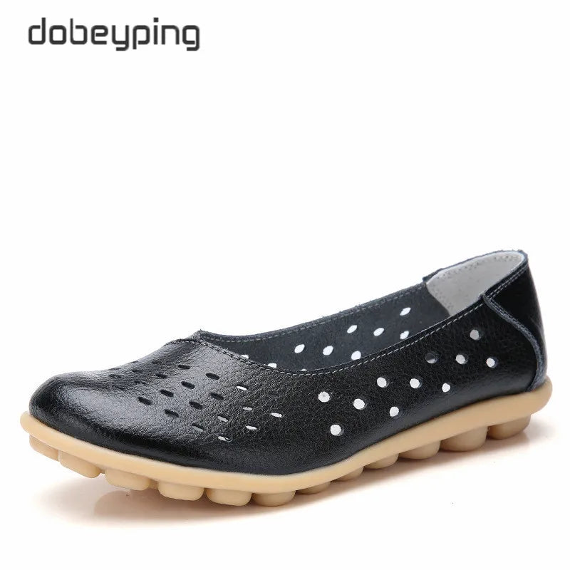 Dobeyping Leather Women Flats New Cut-Outs Summer Shoes Woman Hollow Women's Loafers Female Solid Shoe Large Size 35-44