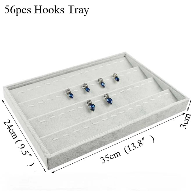 Ice Grey Velvet Jewelry Tray Jewelllery Storage Box Watch Holder Necklace Ring Earrings Pendant Display Organizer Series