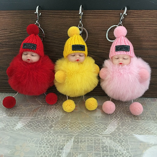 1PCS Cute Cartoon Doll Keychain Fur Ball Plush KeyChain Keyring Women Handbag Car Key Holder Bag Pendant Toys for Kids