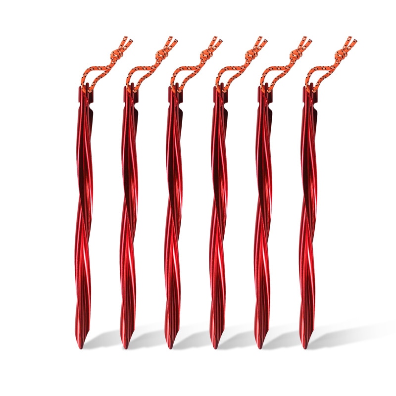 6pcs Spiral Tent Stakes 25cm Aluminum Alloy Swirled Shape Tent Pegs With Pull Cords Tent Accessories Equipment