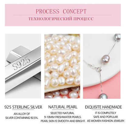 ASHIQI Real Pure 925 Sterling Silver Chain Pendant Necklace for Women 8-9mm White Gray Natural Freshwater Baroque Pearl Jewelry