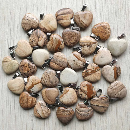 50pcs/Lot 2022 Assorted Heart Natural Stone Charms Pendants for Jewelry Making Good Quality 20mm