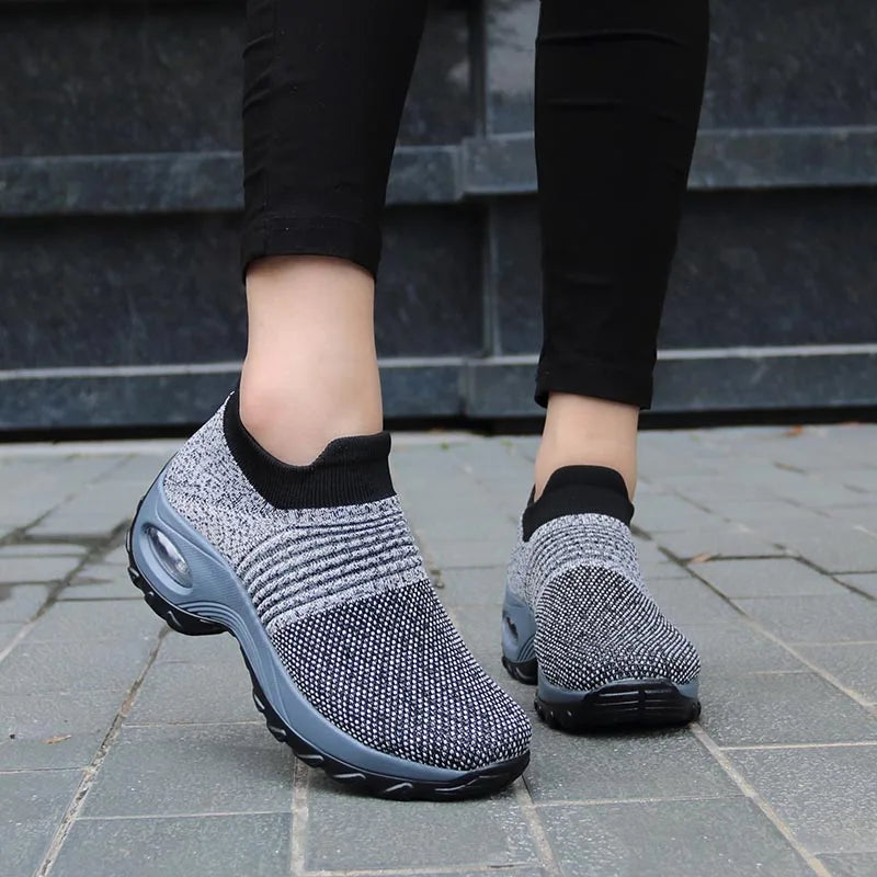 Womens Flats Slip on Shoes for Women Sock Sneakers Platform 2021 Comfortable Soft Ladies Spring Buty Damskie Sepatu Wanita Black