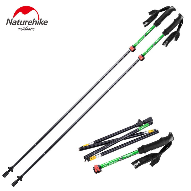 Naturehike 1Pcs Lightweight Five Section Fold Walking Stick Ultra Light 7075 Sponge Handle Professional Lock Trekking Pole NH15A