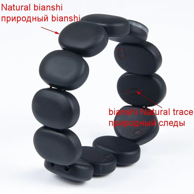 100%Quality Real Bianshi Black Natural Stone Bracelet Carve Black Beads Bracelet for Men&Women Jewelry