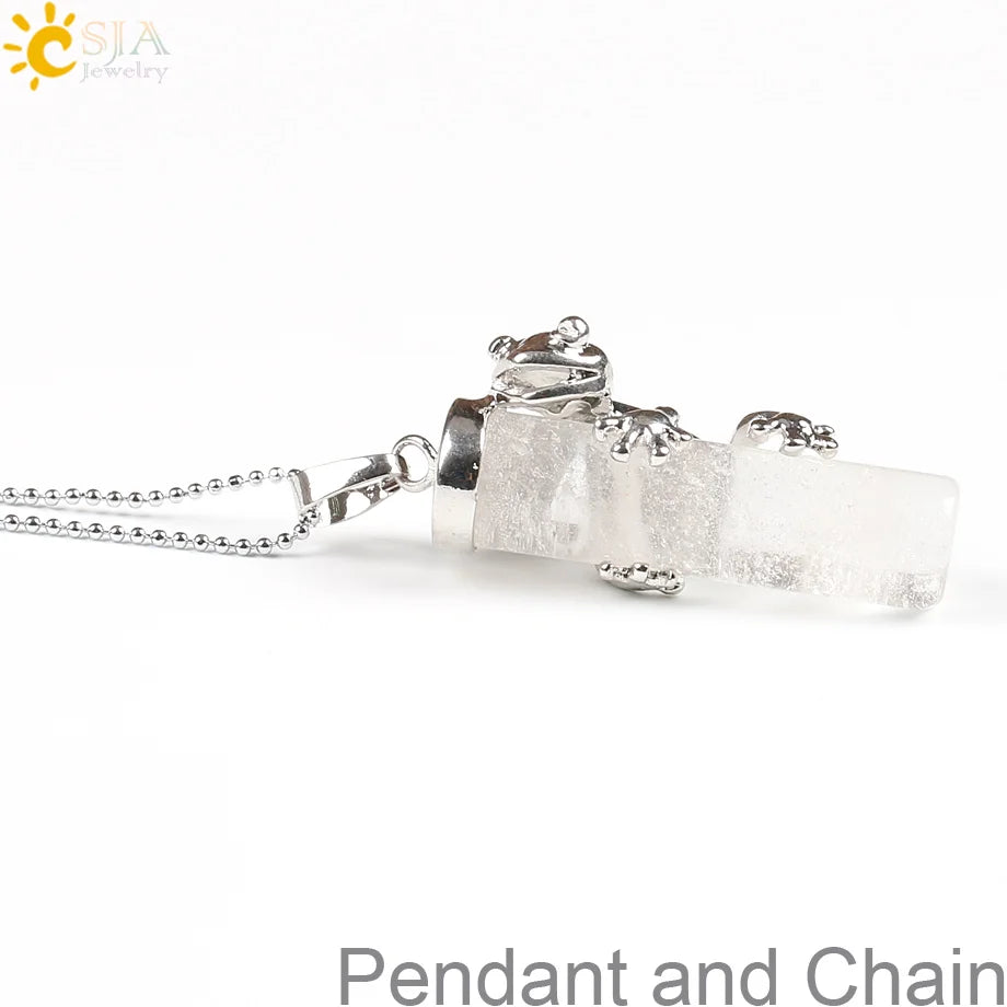 CSJA Pink Quartz Gem Power Statement Necklace Male Female Jewelry Natural Gem Stone Pendant Lovely Frog Jewellery E184