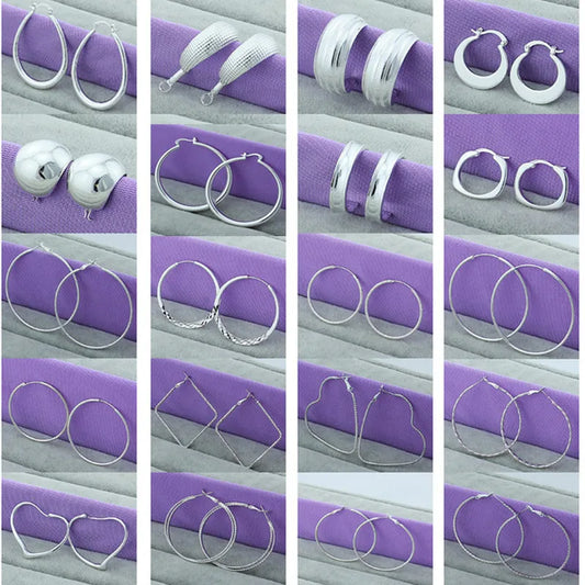New Trendy 925 Sterling Silver Simple 3.5cm/5cm Circle Round Hoop Earring for Woman Fine Jewelry