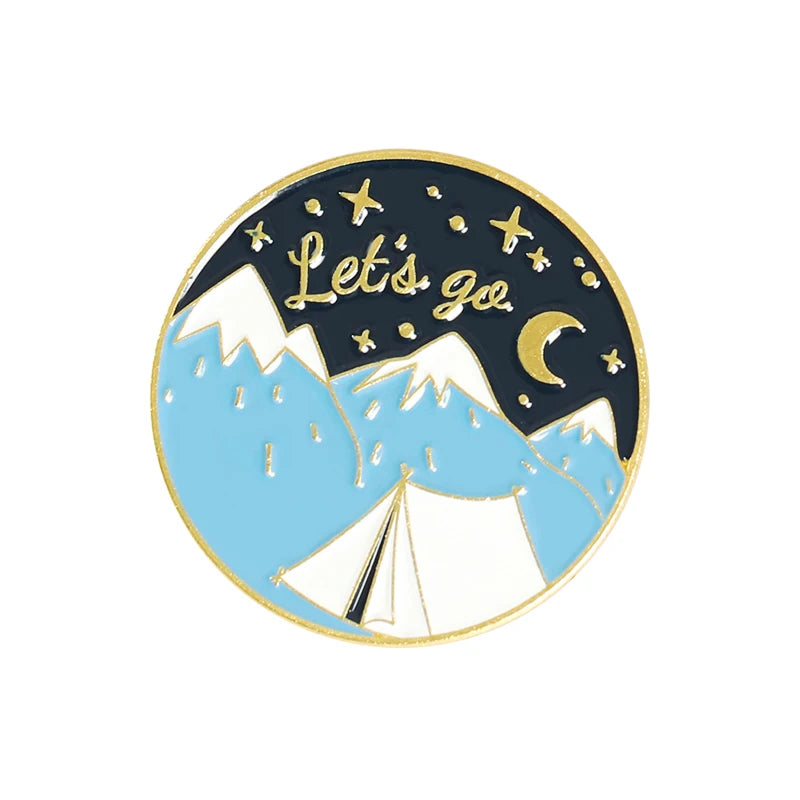 Outdoors Mountain Starry Night Enamel Pin Custom Wild Camping Hiking Brooches Bag Clothes Lapel Pin Adventure Badge Jewelry