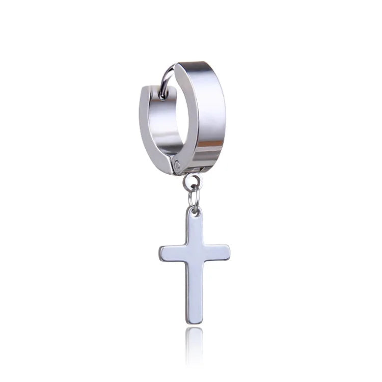 1 Piece Men Cross Stars Pendant Punk Round Cartilage Stainless Steel Earring for Men Piercing Stud Earrings for Women