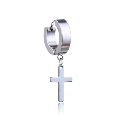 1 Piece Men Cross Stars Pendant Punk Round Cartilage Stainless Steel Earring for Men Piercing Stud Earrings for Women