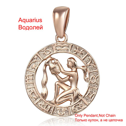 Davieslee Pendant Necklace for Women 12 Zodiac Sign Constellation Yellow Rose Gold Color Womens Necklaces Round Shaped LGPM16