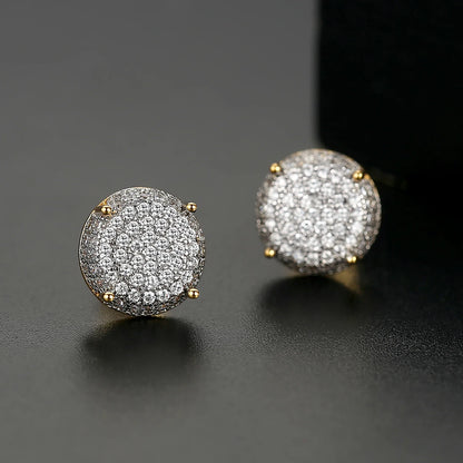 LUOTEEMI Elegant Small Hip Hop Round Stud Earrings for Women Korean Style AAA Black/White Cubic Zircon Fashion Jewelry for Men