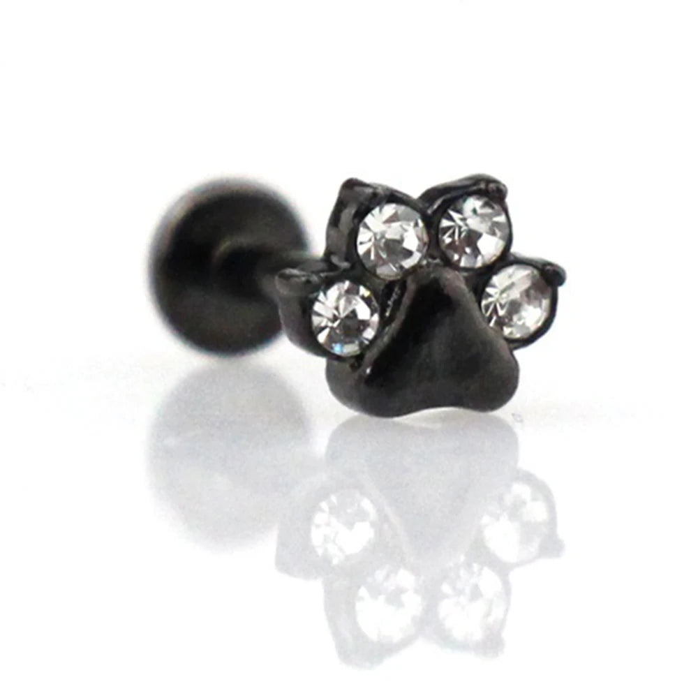 1pc Paw Zircon Labret Lip Ring Stainless Steel Internally Threaded Monroe Ring Body Jewelry 16g Cartilage Tragus Helix Piercing