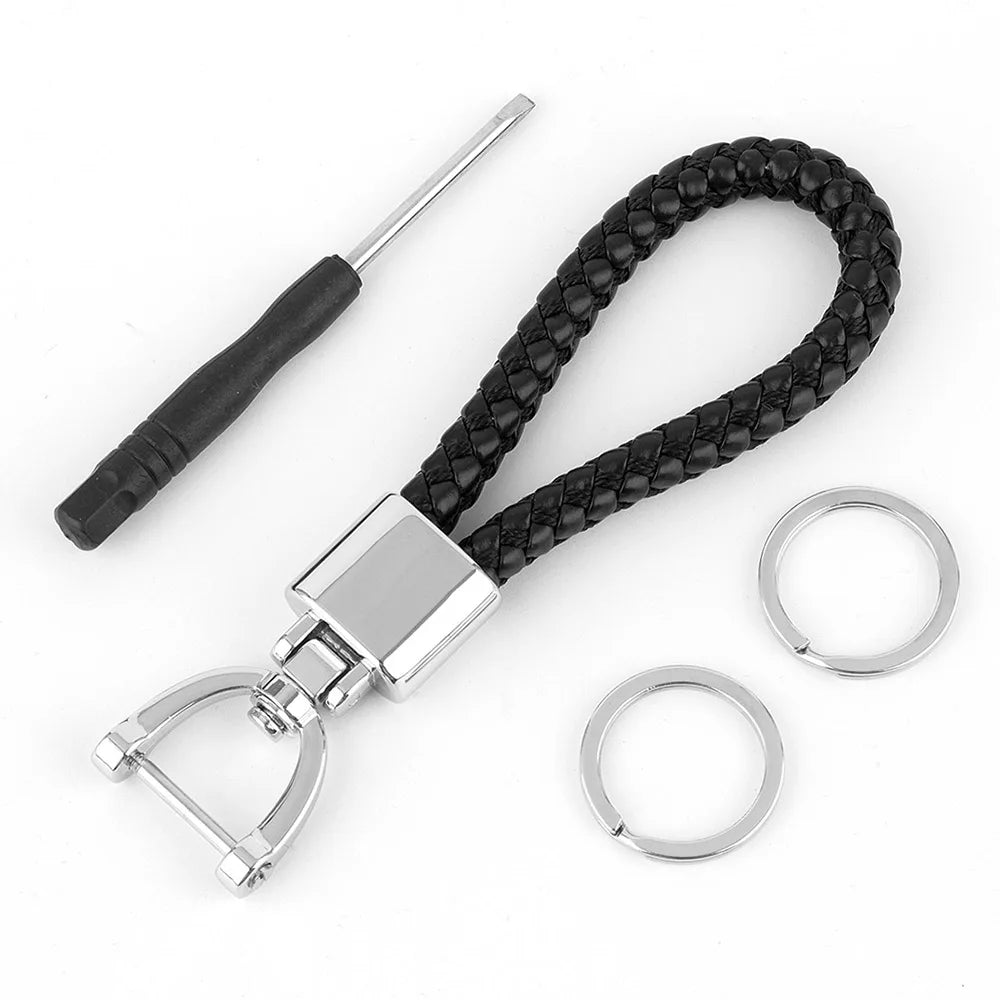 High-Grade Keychain for Men Women Rotatable Key Chain Luxury Hand Woven Leather Horseshoe Buckle Car Key Ring Holder Accessories
