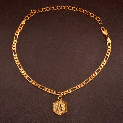Anniyo 21cm + 10cm Extender Chain / A-Z Initial Letter Anklet for Women Alphabet Jewelry Foot Chain Girl #105906