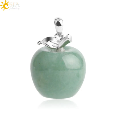 CSJA Apple Natural Stone Pendant Crystal Amethysts Pendants Rose Pink Quartz Necklaces Jewelry for Female Women Chrismtas G046