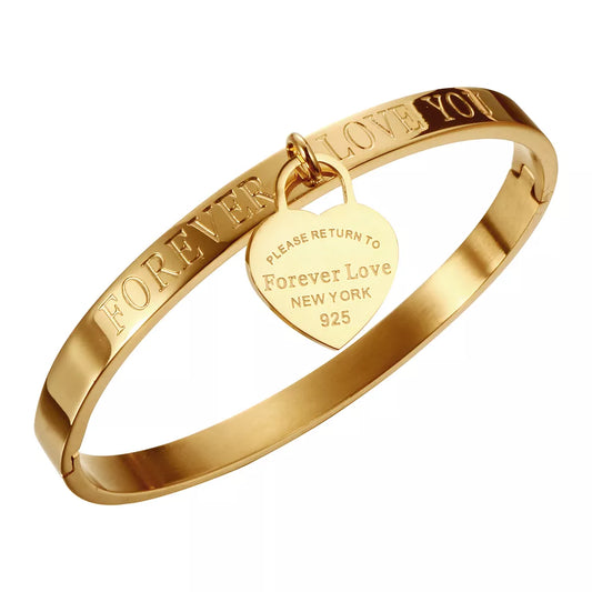 Trendy Lover Cuff Bracelets Bangles for Woman Rose Gold Color Stainless Steel Bracelet With Heart Pendant Luxury Jewelry