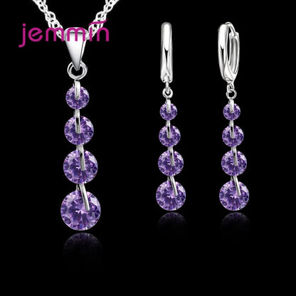 Romantic 925 Sterling Silver  Link Chain Crystal Pendant Necklace Jewelry Set for Women Earrings Wedding Jewelry Sets