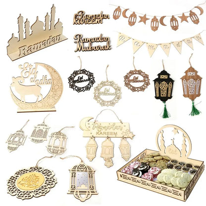 Fengrise Wooden EID Mubarak Decor 2023 Happy Ramadan Decor for Home Islamic Muslim Party Supplies Ramadan Kareem Eid Al Adha